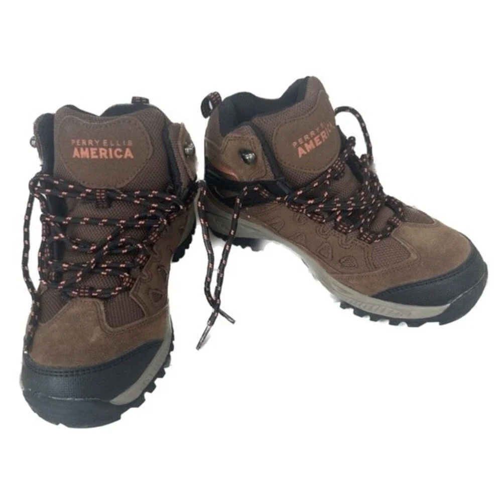 Perry Ellis America Youth Boy's Carter GP Hiking Brown Suede Boots Shoes Size 3